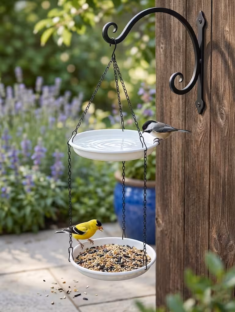 Set of 2 || Hanging Bird Feeder for Outdoor Garden & Balcony – Dual Tray Bird Feeding Station with Metal Chains for Sparrows, Finches & Small Birds